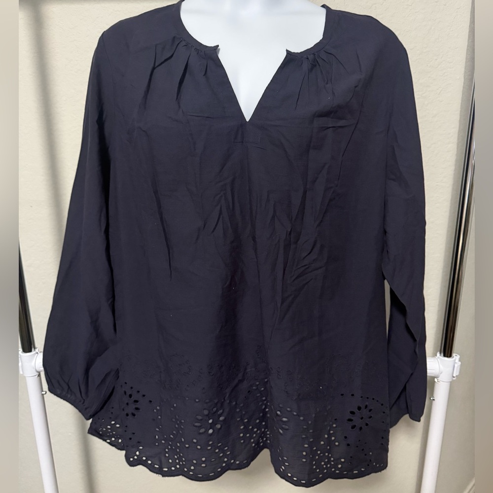 Plus Size Lane Bryant Dark Blue Blouse with Eyelet Hem